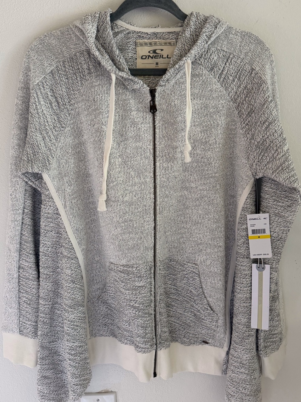 O'Neill Light Heathered Gray  Zip Up Hoodie Size M NWT